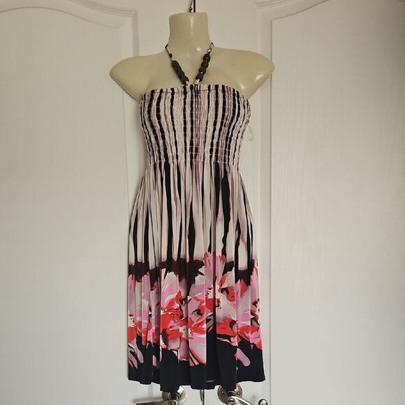 Cristinalove Black and White Floral Smocked Halter Sundress - Picture 1 of 16